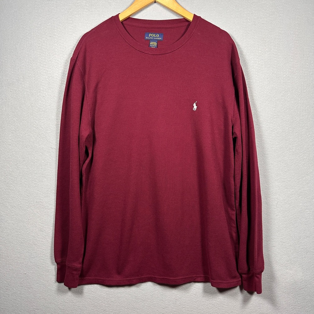 Polo Ralph Lauren Mens 2XL Waffle Knit Thermal Shirt Burgundy Maroon